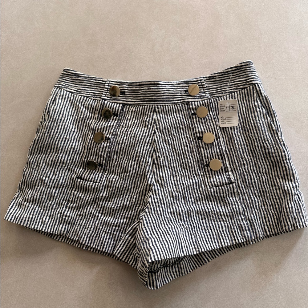 10 Crosby Derek Lam Blue and White Striped Robertson High Waist Sailor Shorts - Picture 2 of 9